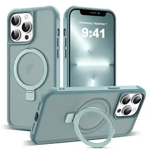 SKYLMW iPhone 12 Pro Max va iPhone 13 Pro Max uchun mos keladigan g'ilof, ko'rinmas magnit O-Ring stend bilan yarim shaffof telefon g'iloflari 6.7