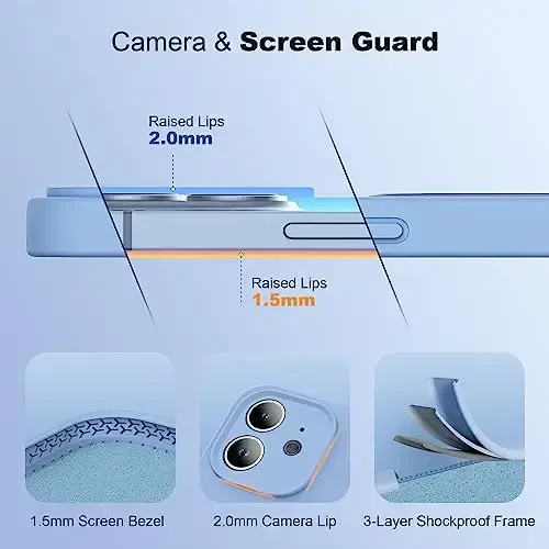 SKYLMW iPhone 12 uchun magnitli ko'rinmas stendga ega g'ilof, Mag-Safe bilan mos keladi, harbiy sinovdan o'tgan zarbga chidamli silikon telefon g'iloflari ayollar va erkaklar uchun 6,1'', ko'k - 4