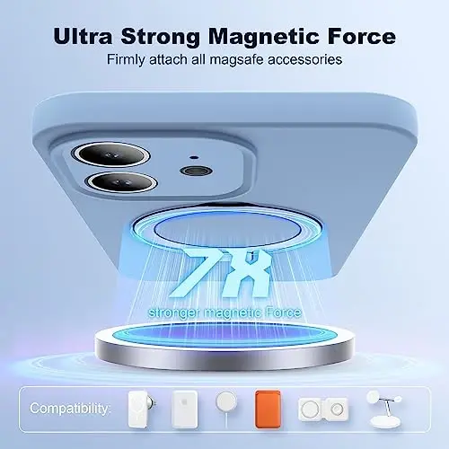 SKYLMW iPhone 12 uchun magnitli ko'rinmas stendga ega g'ilof, Mag-Safe bilan mos keladi, harbiy sinovdan o'tgan zarbga chidamli silikon telefon g'iloflari ayollar va erkaklar uchun 6,1'', ko'k - 3