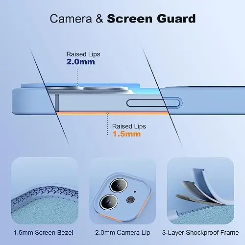 SKYLMW iPhone 12 uchun magnitli ko'rinmas stendga ega g'ilof, Mag-Safe bilan mos keladi, harbiy sinovdan o'tgan zarbga chidamli silikon telefon g'iloflari ayollar va erkaklar uchun 6,1'', ko'k - 4