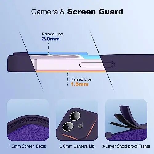 SKYLMW iPhone 12 uchun mo'ljallangan g'ilof, magnitli ko'rinmas stend bilan, Mag-Safe bilan mos, harbiy sinovdan o'tgan zarbga chidamli silikon telefon g'iloflari ayollar va erkaklar uchun 6,1'', binafsha - 4