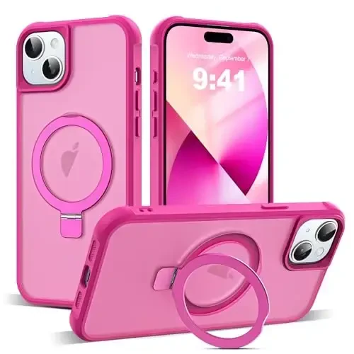 SKYLMW iPhone 13 Case & iPhone 14 Case bilan mos keladi, Ko'rinmas magnit O-Ring Stand bilan yarim shaffof telefon g'iloflari 13 & 14 6.1