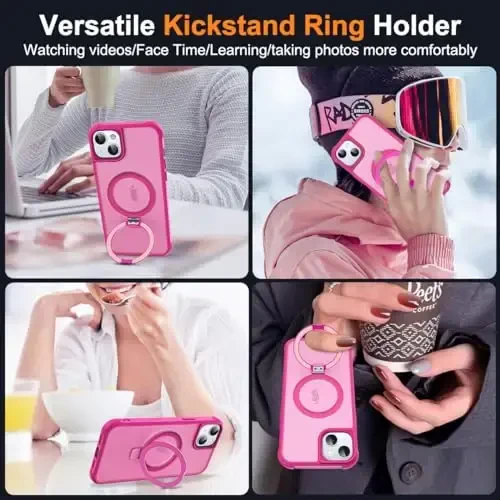 SKYLMW iPhone 13 Case & iPhone 14 Case bilan mos keladi, Ko'rinmas magnit O-Ring Stand bilan yarim shaffof telefon g'iloflari 13 & 14 6.1