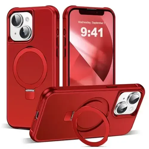 SKYLMW iPhone 13 Case & iPhone 14 Case bilan mos keladi, ko'rinmas magnit O-Ring Stand Telefon Qutilari 13 & 14 6.1