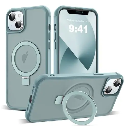 SKYLMW iPhone 13 G'ilofi & iPhone 14 G'ilofi bilan mos keladi, Ko'rinmas Magnit O-Ring Stand Translusent Telefon G'iloflari 13 & 14 6.1