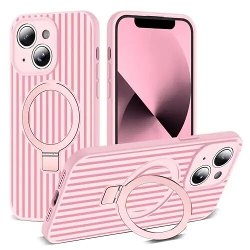 SKYLMW Compatible with iPhone 13 Case with Magnetic Invisible Stand [Compatible with Mag-Safe][Cute Aesthetic Striped Pattern] Silicone 13 Phone Case for Women Men 6.1