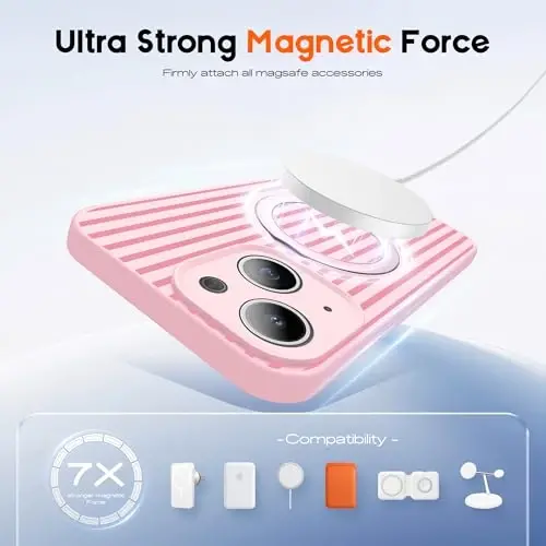 SKYLMW Compatible with iPhone 13 Case with Magnetic Invisible Stand [Compatible with Mag-Safe][Cute Aesthetic Striped Pattern] Silicone 13 Phone Case for Women Men 6.1