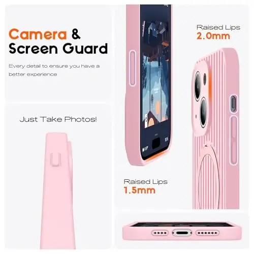SKYLMW Compatible with iPhone 13 Case with Magnetic Invisible Stand [Compatible with Mag-Safe][Cute Aesthetic Striped Pattern] Silicone 13 Phone Case for Women Men 6.1
