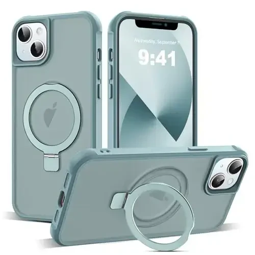 SKYLMW Compatible with iPhone 13 Case & iPhone 14 Case with Invisible Magnetic O-Ring Stand Translucent Phone Cases for 13 & 14 6.1