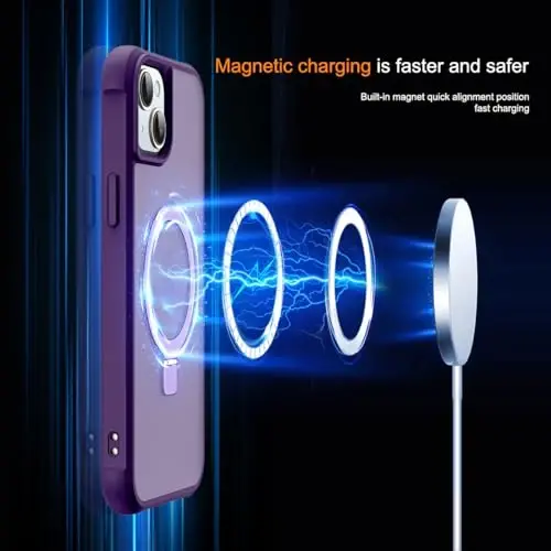 SKYLMW Compatible with iPhone 13 Case & iPhone 14 Case with Invisible Magnetic O-Ring Stand Translucent Phone Cases for 13 & 14 6.1