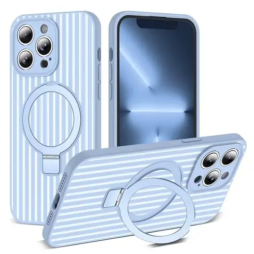 SKYLMW Compatible with iPhone 13 Pro Case with Magnetic Invisible Stand [Compatible with Mag-Safe][Cute Aesthetic Striped Pattern] Silicone 13 Pro Phone Case for Women Men 6.1