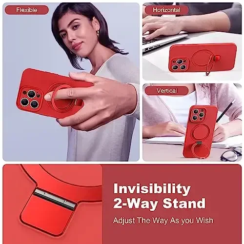 SKYLMW Designed for iPhone 13 Pro Case with Magnetic Invisible Stand Compatible with MagSafe Military Drop Tested Shockproof Silicone iPhone 13 Pro Phone Cases for Women Men 6.1'' 2021, Red - 2