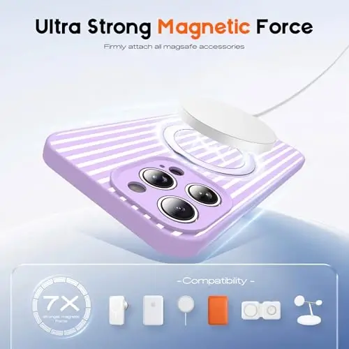 SKYLMW Compatible with iPhone 13 Pro Max Case with Magnetic Invisible Stand [Compatible with Mag-Safe][Cute Aesthetic Striped Pattern] Silicone 13 Pro Max Case for Women Men 6.7