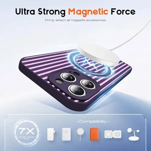 SKYLMW Compatible with iPhone 13 Pro Max Case with Magnetic Invisible Stand [Compatible with Mag-Safe][Cute Aesthetic Striped Pattern] Silicone 13 Pro Max Phone Case for Women Men 6.7