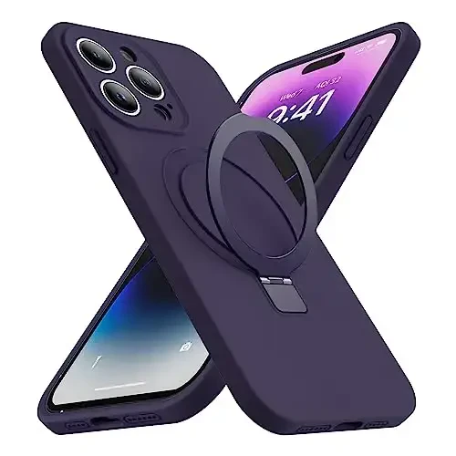 SKYLMW Designed for iPhone 13 Pro Max Case with Magnetic Invisible Stand Compatible with Mag-Safe Military Drop Tested Shockproof Silicone Phone Cases for Women Men 6.7'', Purple 