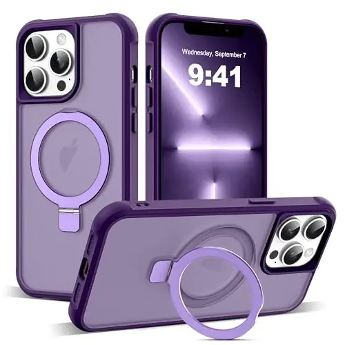 SKYLMW iPhone 13 Pro uchun g'ilof, ko'rinmas magnit O-Ring stendi bilan, harbiy darajadagi yarim shaffof g'ilof iPhone 13 Pro 6.1