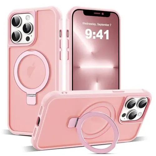 SKYLMW iPhone 13 Pro uchun g'ilof, ko'rinmas magnit O-ringli stend bilan, harbiy darajadagi yarim shaffof g'ilof iPhone 13 Pro 6.1