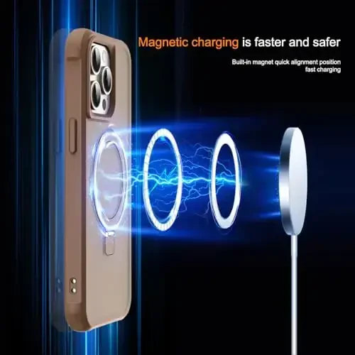 SKYLMW iPhone 13 Pro uchun ko'rinmas magnit O-Ring stendiga ega harbiy darajadagi yarim shaffof g'ilof, iPhone 13 Pro 6.1