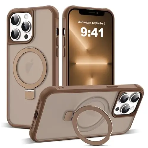 SKYLMW iPhone 13 Pro uchun ko'rinmas magnit O-Ring stendiga ega harbiy darajadagi yarim shaffof g'ilof, iPhone 13 Pro 6.1