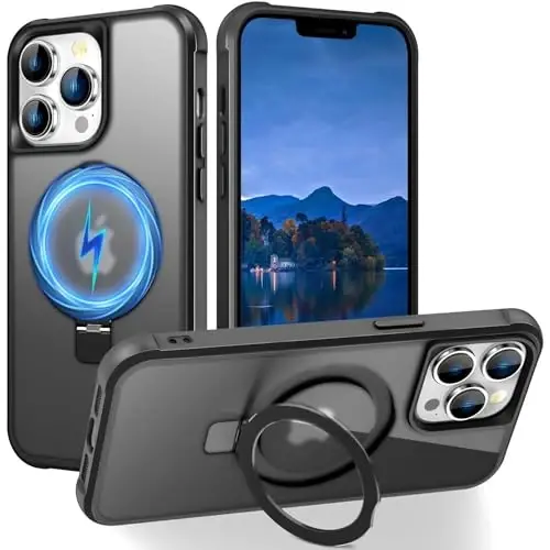 SKYLMW iPhone 13 Pro uchun mos keladigan ko'rinmas magnit O-Ring stendiga ega, harbiy darajadagi yarim shaffof g'ilof iPhone 13 Pro 6.1