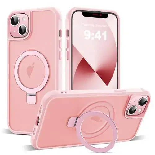 SKYLMW iPhone 13 uchun g'ilof va iPhone 14 g'ilofi bilan mos keladi, ko'rinmas magnit O-Ring stend yarim shaffof telefon g'iloflari 13 va 14 6.1