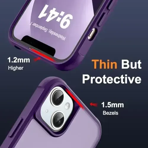 SKYLMW iPhone 13 uchun g‘ilof va iPhone 14 g‘ilofi bilan mos keladi, ko‘rinmas magnit O-Ring stendli yarim shaffof telefon g‘iloflari 13 va 14 6.1