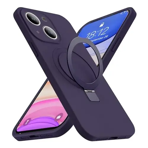 SKYLMW iPhone 13 uchun mo'ljallangan g'ilof, magnitli ko'rinmas stend bilan, Mag-Safe bilan mos, harbiy tomchiga chidamli, zarbaga chidamli silikon telefon g'iloflari ayollar va erkaklar uchun 6,1'', binafsha - SKYLMW