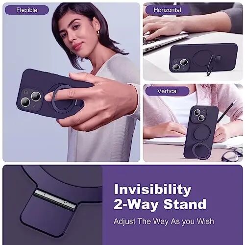 SKYLMW iPhone 13 uchun mo'ljallangan g'ilof, magnitli ko'rinmas stend bilan, Mag-Safe bilan mos, harbiy tomchiga chidamli, zarbaga chidamli silikon telefon g'iloflari ayollar va erkaklar uchun 6,1'', binafsha - 2