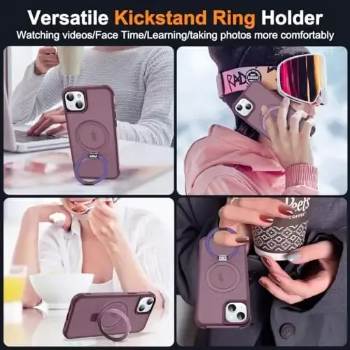 SKYLMW iPhone 13 va iPhone 14 uchun mos keladigan g'ilof, ko'rinmas magnit O-Ring stend bilan yarim shaffof telefon g'iloflari 13 va 14 6.1