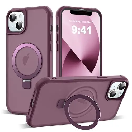 SKYLMW iPhone 13 va iPhone 14 uchun mos keladigan g'ilof, ko'rinmas magnit O-Ring stend bilan yarim shaffof telefon g'iloflari 13 va 14 6.1