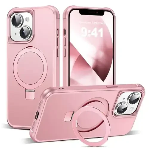 SKYLMW Compatible with iPhone 13 Case & iPhone 14 Case with Invisible Magnetic O-Ring Stand Phone Cases for 13 & 14 6.1