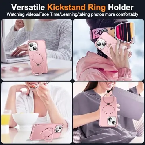 SKYLMW Compatible with iPhone 13 Case & iPhone 14 Case with Invisible Magnetic O-Ring Stand Phone Cases for 13 & 14 6.1