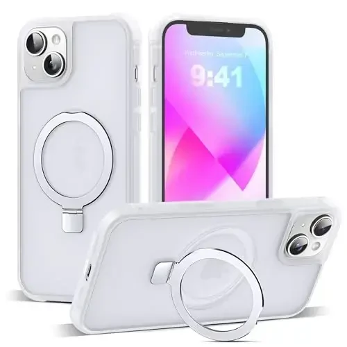 SKYLMW Compatible with iPhone 13 Case & iPhone 14 Case with Invisible Magnetic O-Ring Stand Phone Case for iPhone 13 & 14 6.1
