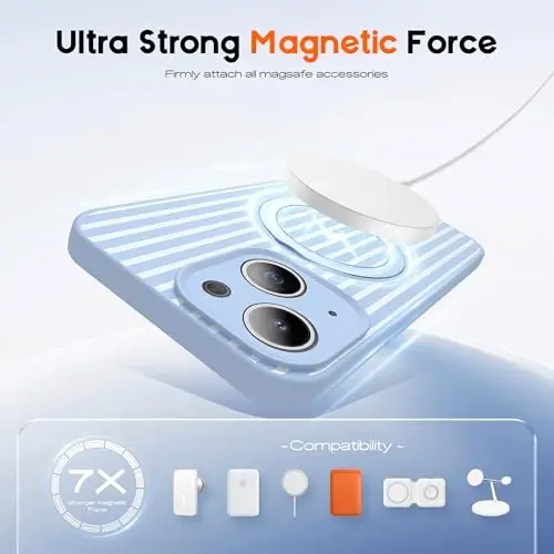 SKYLMW Compatible with iPhone 14 Case with Magnetic Invisible Stand [Compatible with Mag-Safe][Cute Aesthetic Striped Pattern] Silicone 14 Phone Case for Women Men 6.1