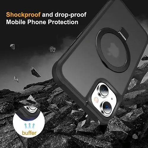 SKYLMW Compatible with iPhone 14 Plus Case with Invisible Magnetic O-Ring Stand Military-Grade Translucent Case for iPhone 14 Plus 6.7