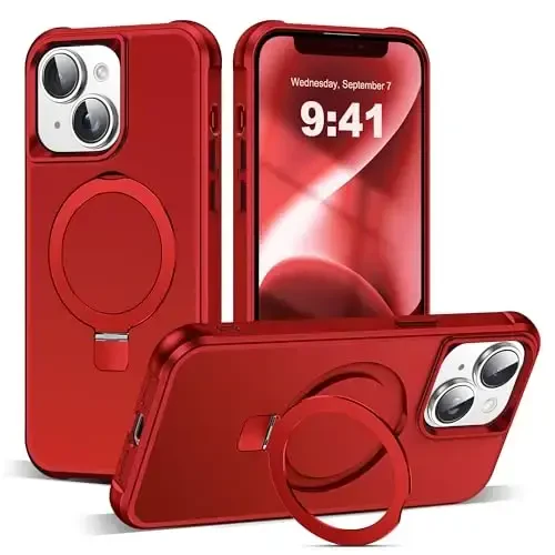SKYLMW Compatible with iPhone 14 Plus Case with Invisible Magnetic O-Ring Stand Military-Grade Case for iPhone 14 Plus 6.7