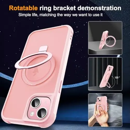 SKYLMW Compatible with iPhone 14 Plus Case with Invisible Magnetic O-Ring Stand Military-Grade Translucent Case for iPhone 14 Plus 6.7