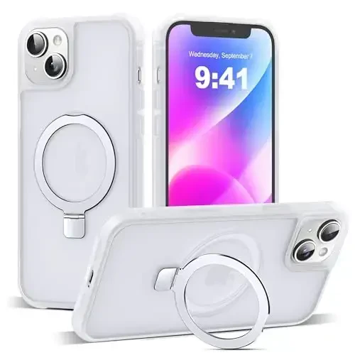 SKYLMW Compatible with iPhone 14 Plus Case with Invisible Magnetic O-Ring Stand Military-Grade Phone Case for iPhone 14 Plus 6.7