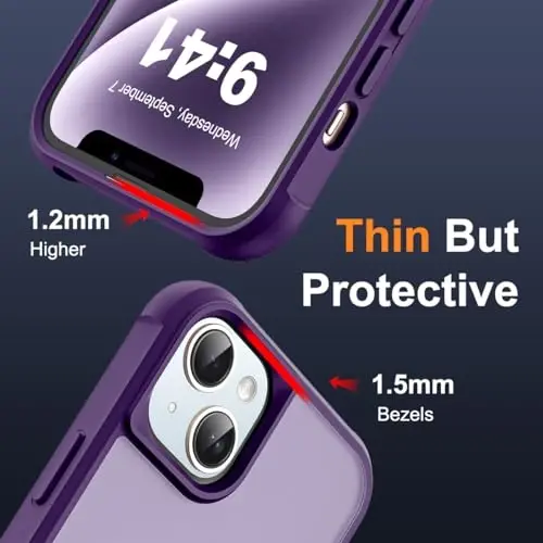 SKYLMW iPhone 14 Plus uchun g'ayrioddiy magnit O-ringli stendga ega harbiy standartdagi yarim shaffof chexol, iPhone 14 Plus 6.7