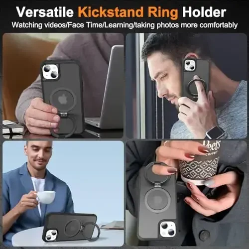 SKYLMW iPhone 14 Plus uchun g'ilof, ko'rinmas magnit O-Ring stendli, harbiy darajadagi yarim shaffof g'ilof iPhone 14 Plus 6.7
