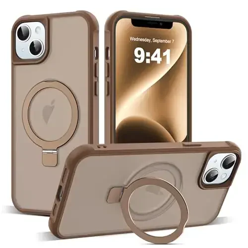 SKYLMW iPhone 14 Plus uchun g'ilof, ko'rinmas magnit O-Ring stendli, harbiy standartdagi yarim shaffof g'ilof iPhone 14 Plus 6.7