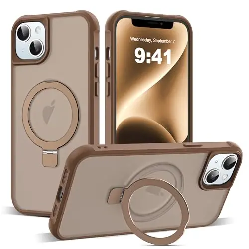 SKYLMW iPhone 14 Plus uchun g'ilof, ko'rinmas magnit O-Ring stendli, harbiy standartdagi yarim shaffof g'ilof iPhone 14 Plus 6.7