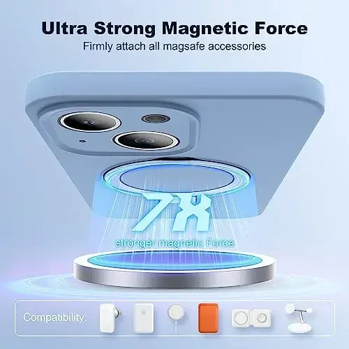 SKYLMW iPhone 14 Plus uchun magnitli ko'rinmas stendga ega g'ilof, Mag-Safe bilan mos, harbiycha sinovdan o'tgan zarbaga chidamli silikon telefon g'iloflari ayollar va erkaklar uchun 6,7'', ko'k - 3