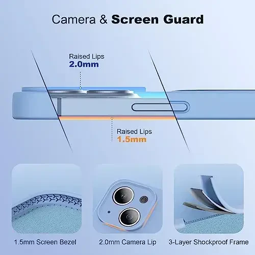 SKYLMW iPhone 14 Plus uchun magnitli ko'rinmas stendga ega g'ilof, Mag-Safe bilan mos, harbiycha sinovdan o'tgan zarbaga chidamli silikon telefon g'iloflari ayollar va erkaklar uchun 6,7'', ko'k - 4