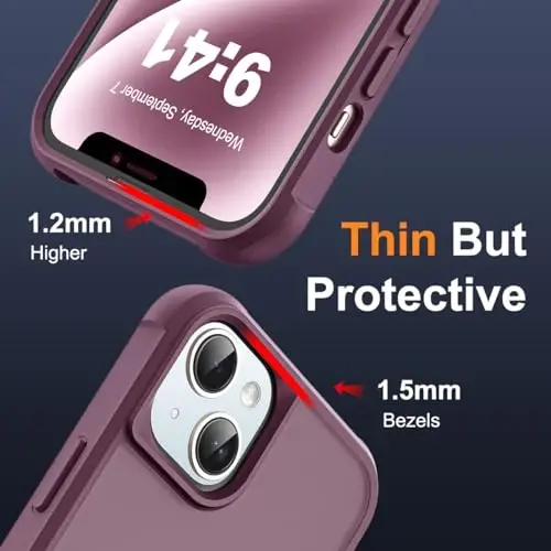 SKYLMW iPhone 14 Plus uchun mos keladigan g'ilof, ko'rinmas magnit O-Ring stend bilan, harbiy darajadagi yarim shaffof g'ilof iPhone 14 Plus 6.7