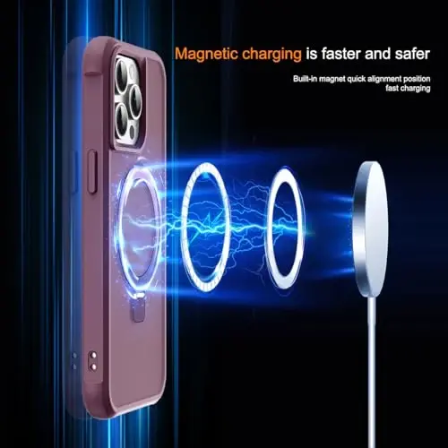 SKYLMW Compatible with iPhone 14 Pro Case with Invisible Magnetic O-Ring Stand Military-Grade Translucent Case for iPhone 14 Pro 6.1