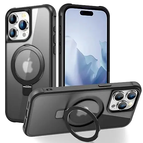 SKYLMW Compatible with iPhone 14 Pro Case with Invisible Magnetic O-Ring Stand Military-Grade Translucent Case for iPhone 14 Pro 6.1