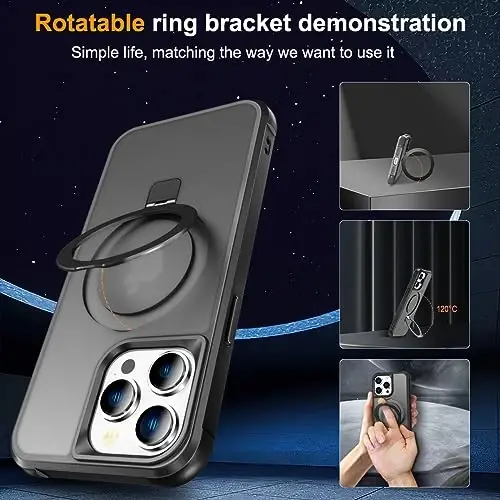 SKYLMW Compatible with iPhone 14 Pro Case with Invisible Magnetic O-Ring Stand Military-Grade Translucent Case for iPhone 14 Pro 6.1