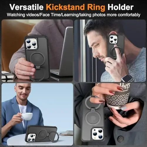 SKYLMW Compatible with iPhone 14 Pro Case with Invisible Magnetic O-Ring Stand Military-Grade Translucent Case for iPhone 14 Pro 6.1