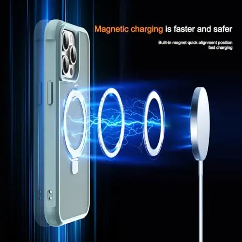 SKYLMW Compatible with iPhone 14 Pro Case with Invisible Magnetic O-Ring Stand Military-Grade Translucent Case for iPhone 14 Pro 6.1